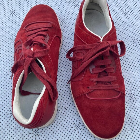 Vintage Gucci Prince Nappa Moorea Rosso Red Suede Sneaker Trainer Shoes 8.5G - Picture 1 of 13